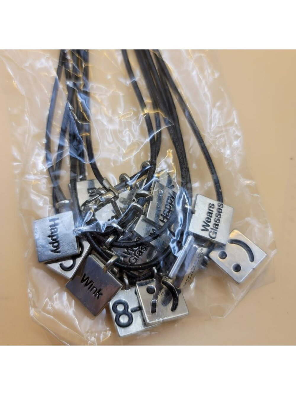 Charm Necklaces Lot Faces Text Symbols Leather Cord Set of 12 jj3558